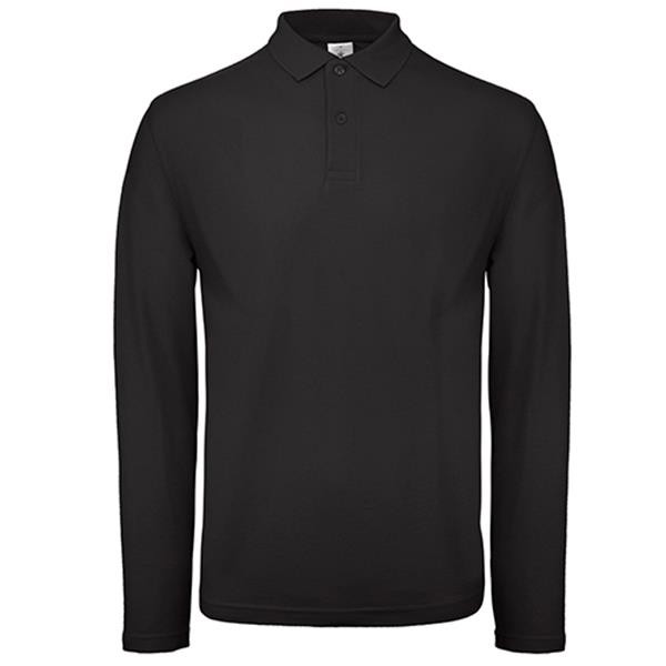 Polo B&C Id.001 Manga Comprida - 100% Algodão (Investindo Em Better Cotton) - Preto / 3XL