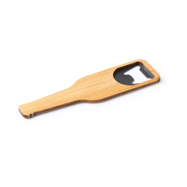 Personalised bottle opener in bamboo and metal with magnet