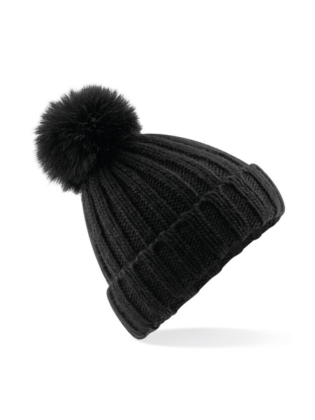 Verbier Fur Pop Pom Chunky Beanie - Black