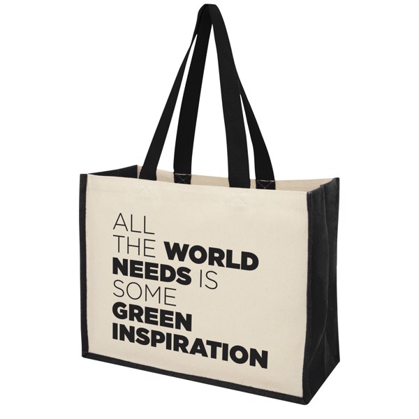 Varai 320 g/m² canvas and jute shopping tote bag 23L - Solid Black
