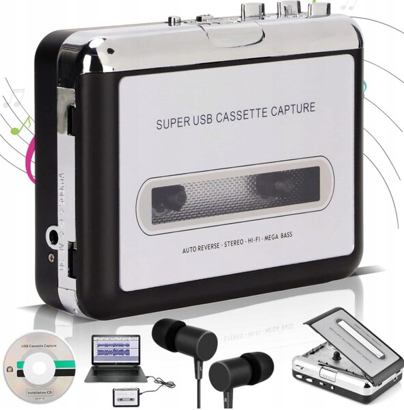 Cassette player with USB-to-MP3 converter