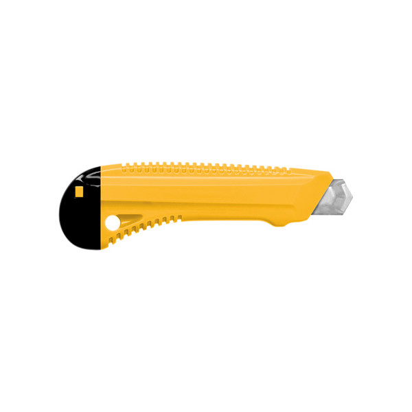 CUTTER PLASTIQUE PROFESSIONNEL AVEC GUIDE METAL ET BLOCAGE DE LAME - Jaune