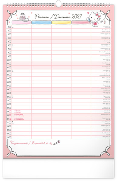 Notique Nástěnný Kalendář Rodinný Plánovací Hello Kitty Xl 2027, 33 x 46 cm