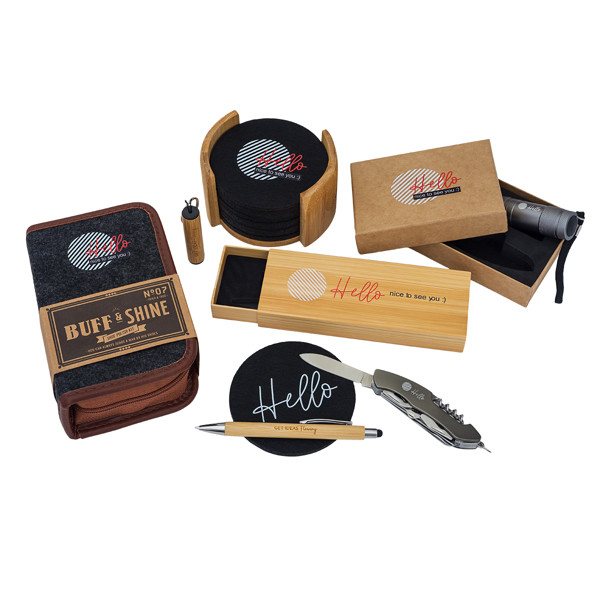 Pelak bamboo pen and torch keychain in a gift box