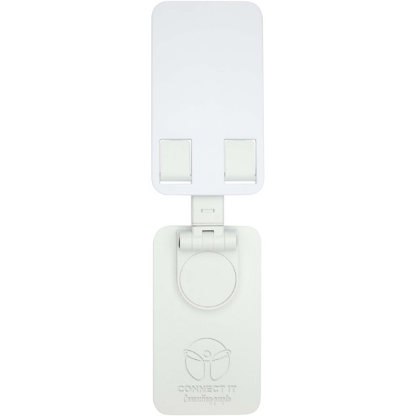 Alhena Klappbare Smartphonehalterung aus recyceltem Kunststoff mit Metallständer für den Schreibtisch - weiss