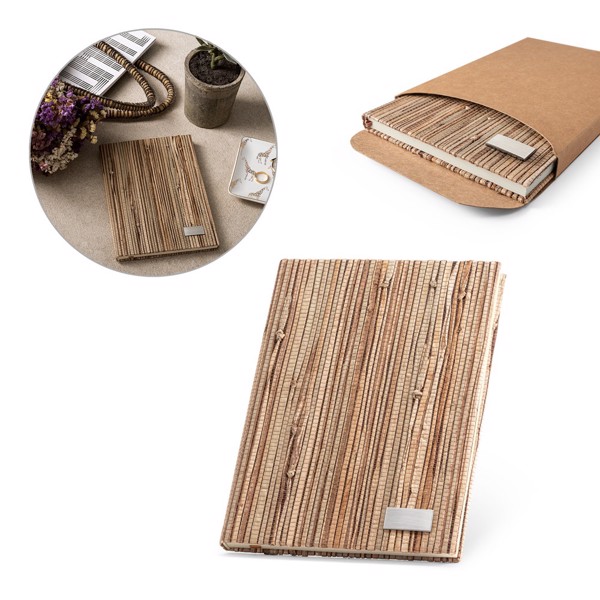 NERUDA. A5 notebook in natural straw fiber with recycled lined pages