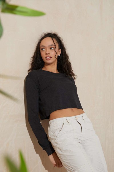 Women's L/S Cropped T - Solid White / XS