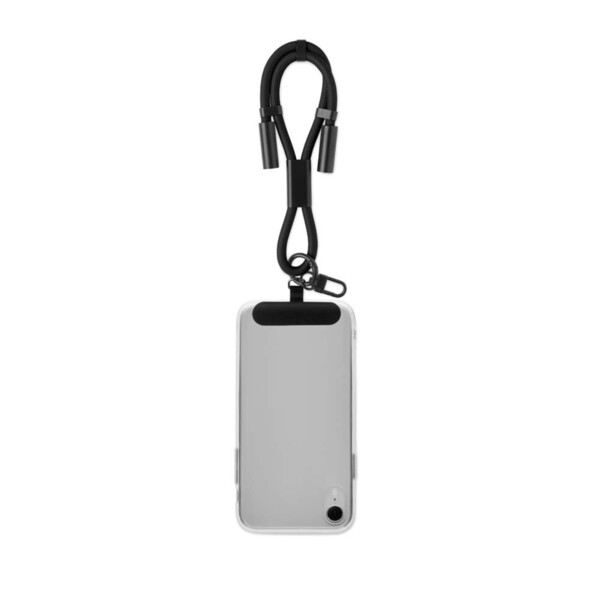 Adjustable type C to C, 60W charging cable short strap phone holder - Black