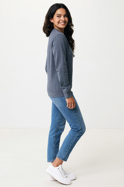 Pull à col rond en coton recyclé non teinté Iqoniq Denali - Heather Navy / XXL