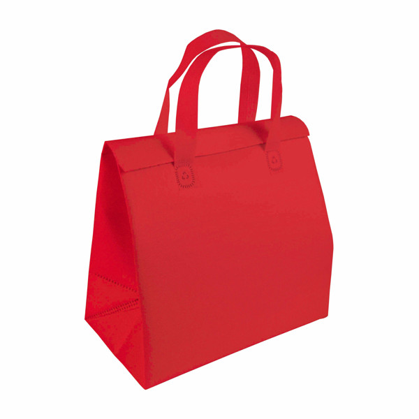 Laminated Non Woven Cooler Bag 100 G M2 With Velcro Closure 27 X 28 X 6 Cm Red TOP Advertising