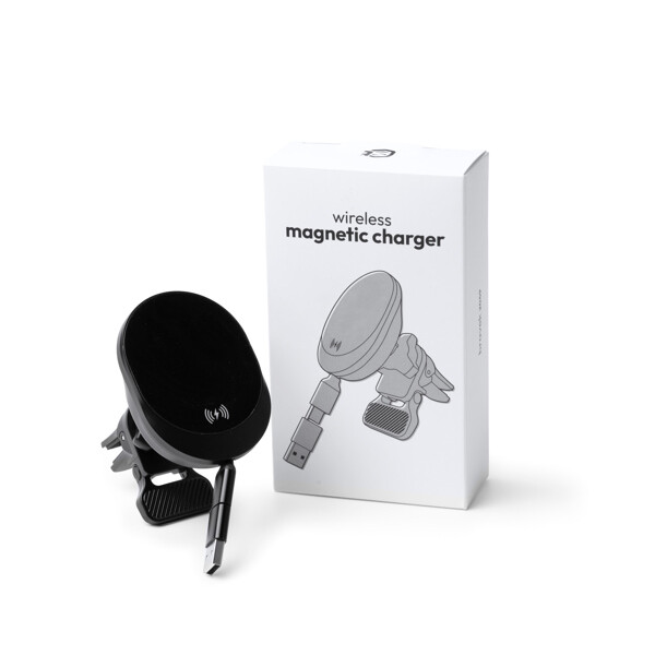 Cargador inalámbrico de coche personalizado 15W con cable retráctil tipo C y soporte magnético