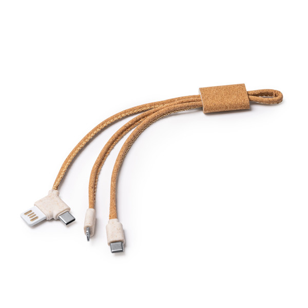 4-in-1 personalised charger cable in cork and wheat fibre with USB-C and Lightning connectors