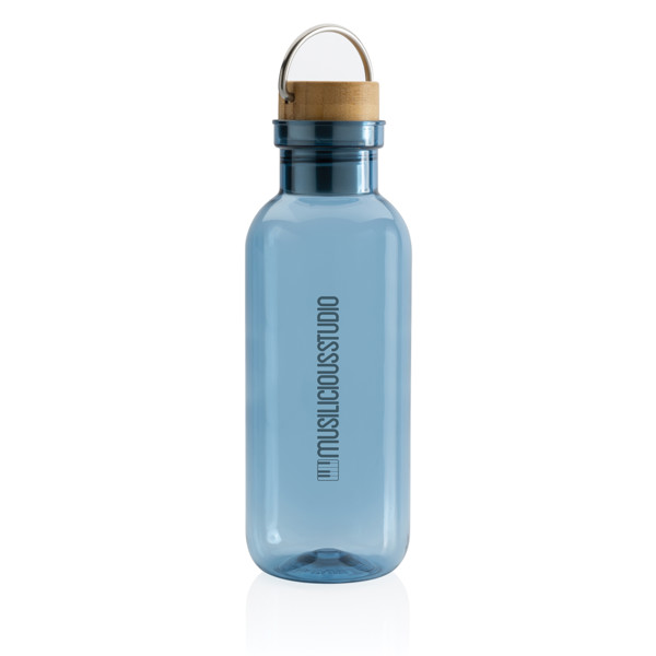 Bouteille 680ml en rPET RCS, couvercle en bambou - Bleu