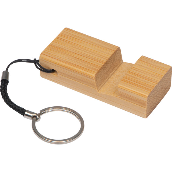 Keychain with mobile stand made from bamboo TABITHA - Beige