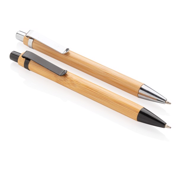 Xd Collection bamboo ballpoint pen, stainless steel - Brown / Silver