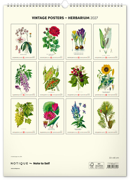 Notique Nástěnný Kalendář Vintage Plakáty – Herbář 2027, 33 x 46 cm