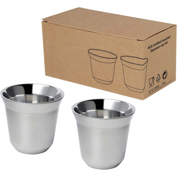 Conjunto de chávenas de café expresso em aço inoxidável com certificação RCS de 80 ml "Duo"