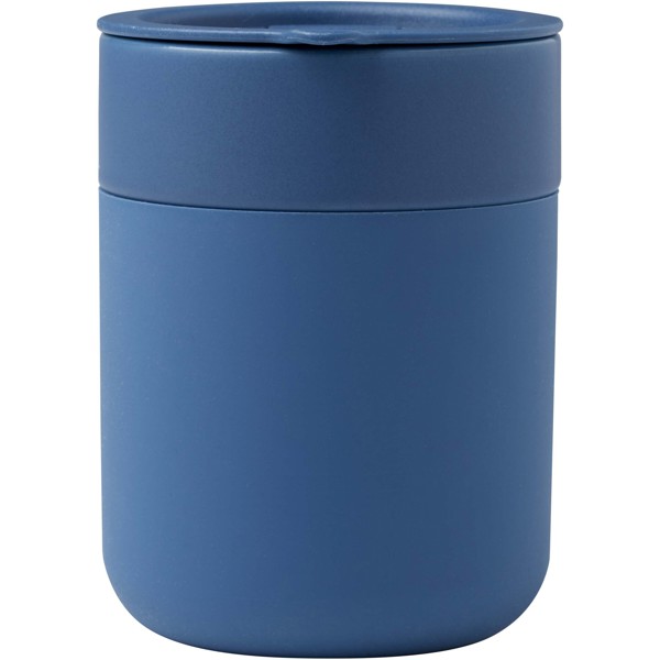 Gobelet en céramique Java de 330 ml avec revêtement en silicone et couvercle en plastique - Bleu