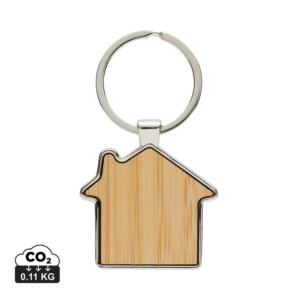 Xd house keychain, recycled zinc alloy, bamboo
