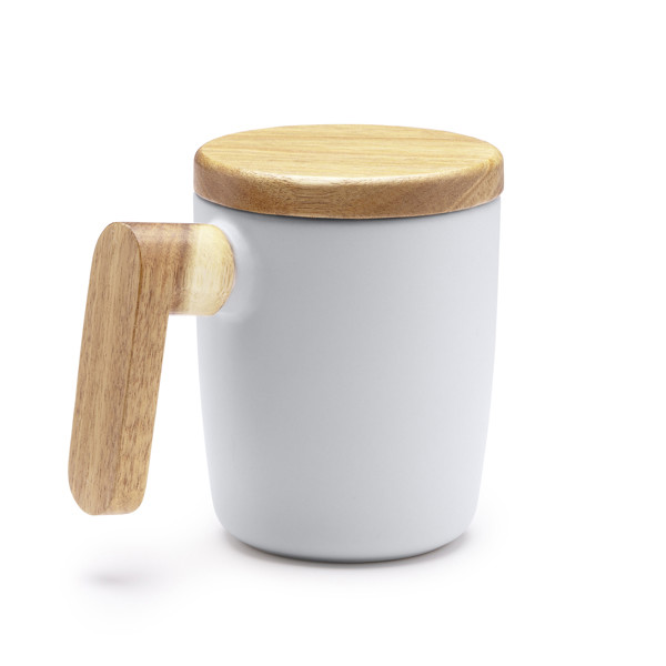 Personalised matte ceramic mug 350 ml with bamboo lid and handle
