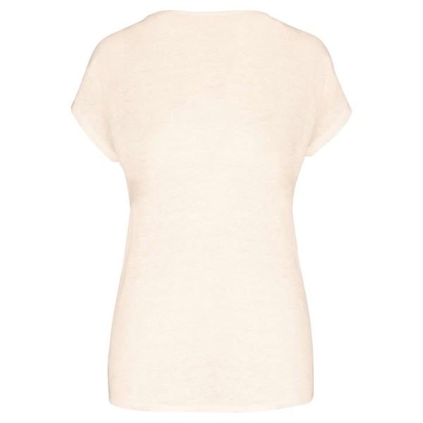 Ladies' V-Neck Linen T-Shirt - Ivory / S