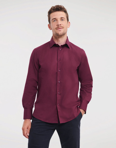 Fitted Long Sleeve Stretch Shirt - White / 3XL