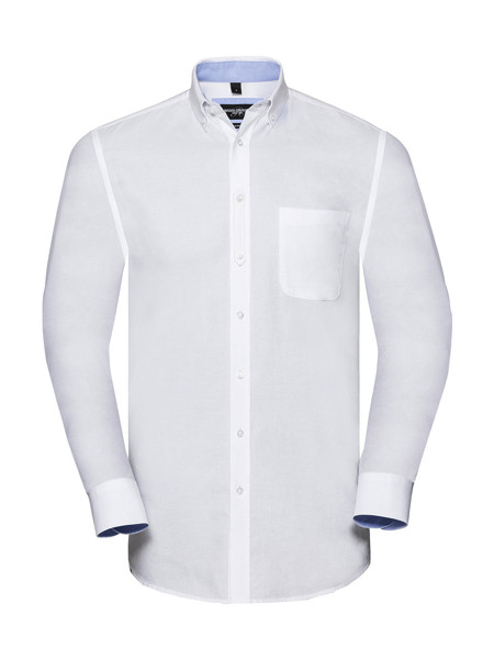 Men'sLS Tailored Washed Oxford Shirt - White / Oxford Blue / 2XL