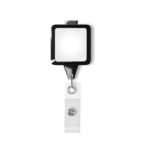 Retractable badge reel in square shape with 2.5cm2 logo - Black