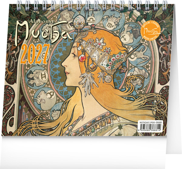 Notique Stolní Kalendář Alfons Mucha 2027, 16,5 x 13 cm