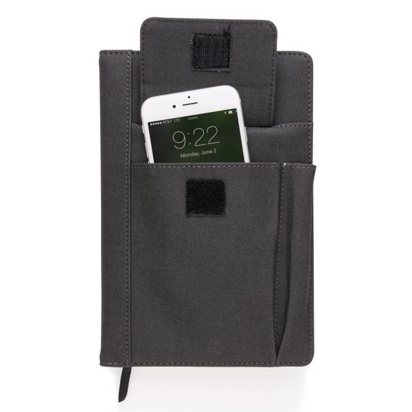 Notebook with phone pocket