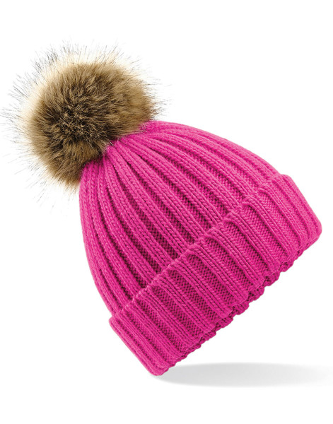 Fur Pop Pom Chunky Beanie - Biscuit / ONE SIZE