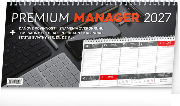 Notique Stolový Kalendár Premium Manager 2027, 32 x 16 cm
