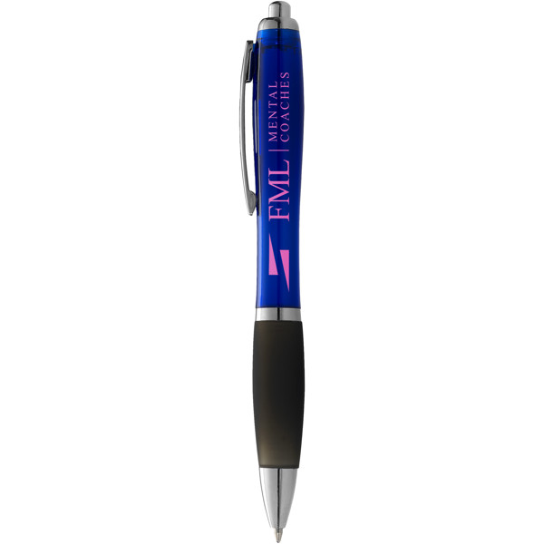 Stylo à bille Nash avec grip noir (encre noire) - Bleu / Noir