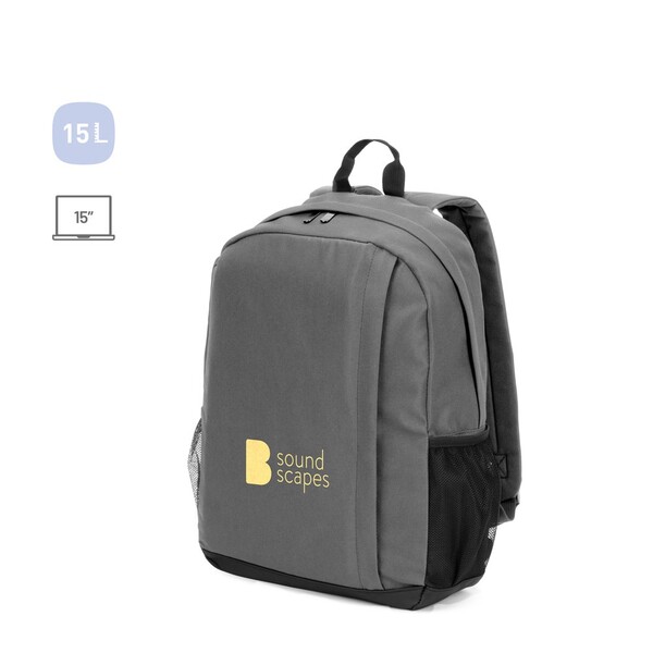LIVERPOOL. Ruksak za laptop 15" od visokog gustog 600D recikliranog poliestera - Siva
