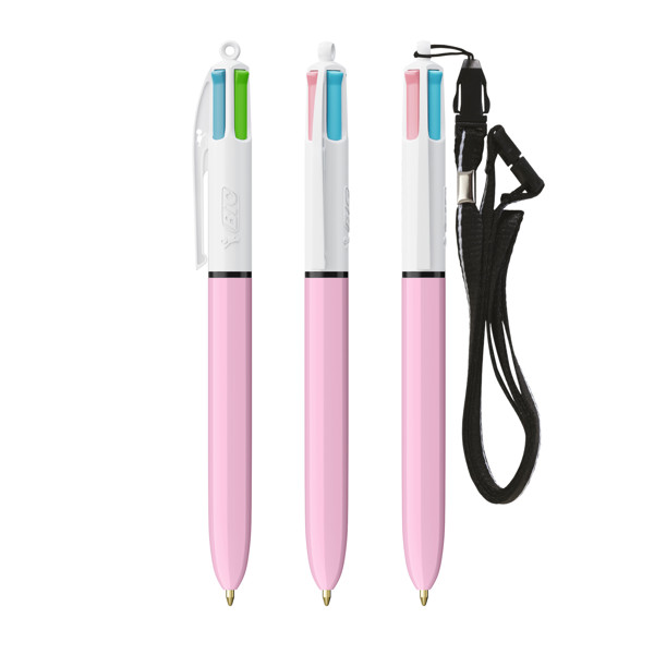 BIC® 4 Couleurs® Fashion with Lanyard ballpen - Blanc/Violet Pastel