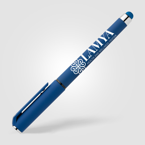 Stylo Islander en plastique recyclé avec grip gel monochrome - Bleu roi / Sérigraphie