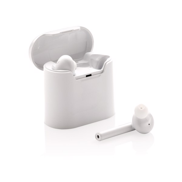 Skutečně bezdrátová sluchátka Liberty v nabíjecí krabičce - Bílá