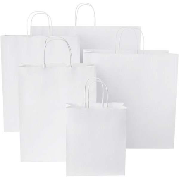 Sac en papier Kraft 80-90 g/m² avec poignées torsadées, grande taille - Blanc