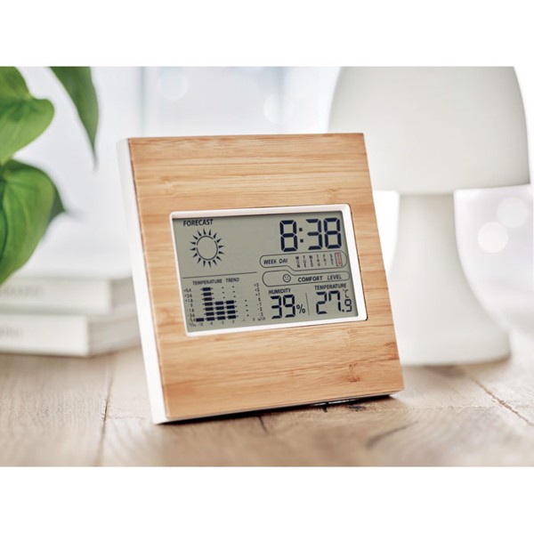 Turku weather station, bamboo front, clock, humidity