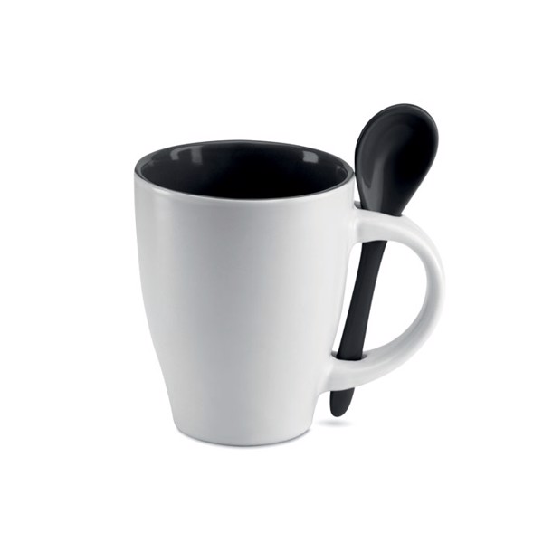 Bicolour mug with spoon 250 ml Dual - Black