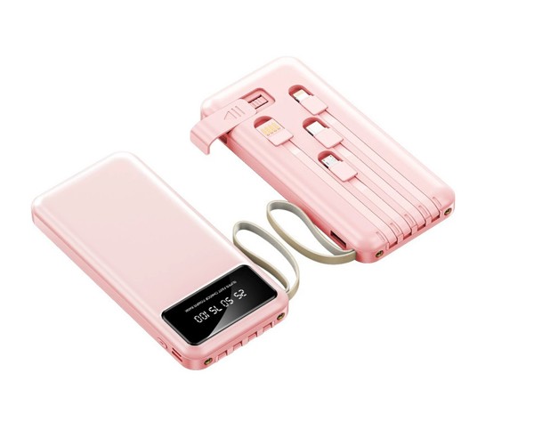 Powerbank 10000mAh with cable and LED display - WHITE