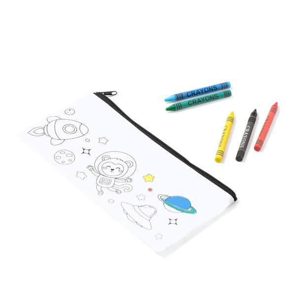 Personalised children's non-woven pencil case with colouring crayons