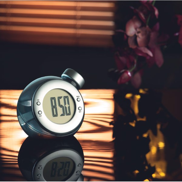 Droppy water powered LCD desk clock, no battery