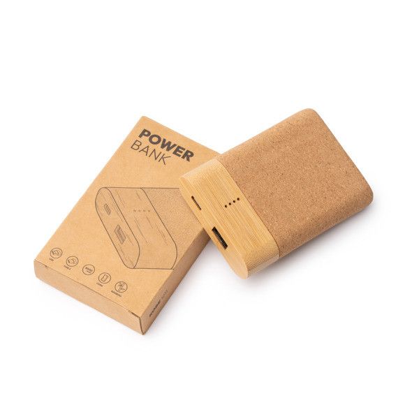 Personalised power bank in cork and bamboo 5000 mAh