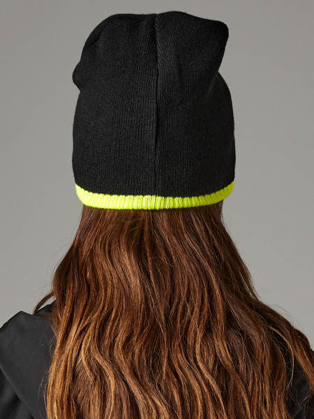 Two-Tone Pull-On Beanie - Black / Fluorescent Orange