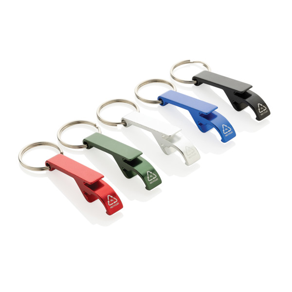 Porte-clés décapsuleur en aluminium recyclé RCS - Bleu
