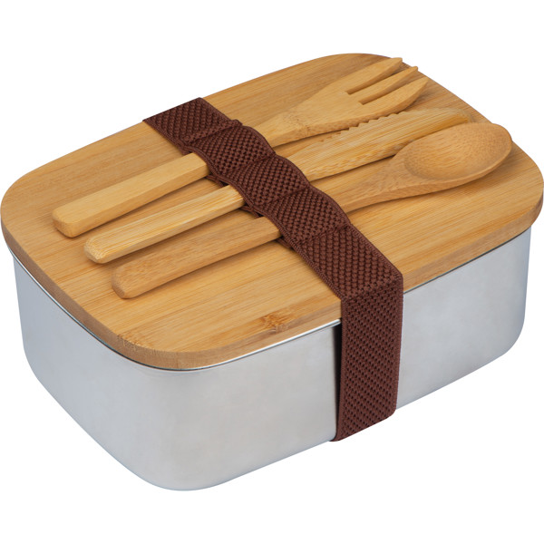 Spacious stainless steel lunchbox with bamboo lid JULIANA - Beige