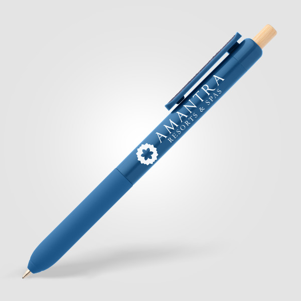 Stylo à clip sensoriel en plastique recyclé Echo - Bleu marine / Sérigraphie