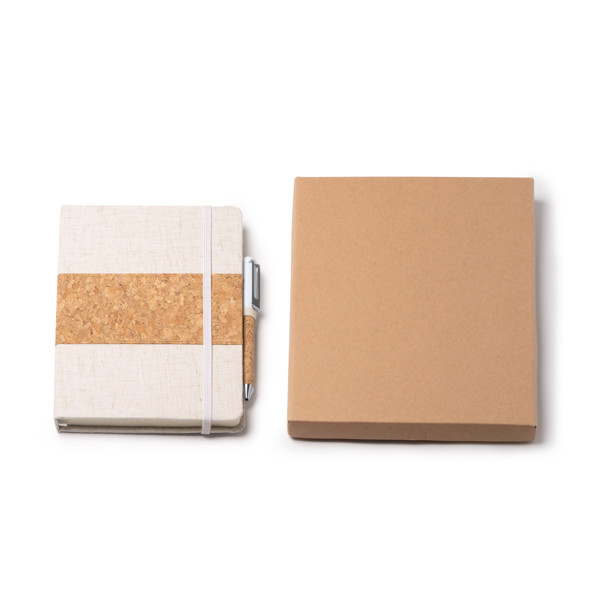 Set bolígrafo metálico y libreta A5 personalizado con estuche kraft