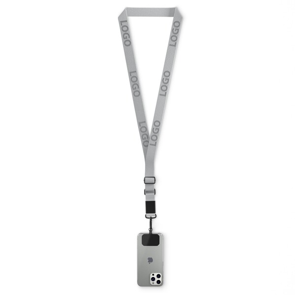 Tkaný crossbody držák na telefon s kovovou destičkou - Šedá / černá